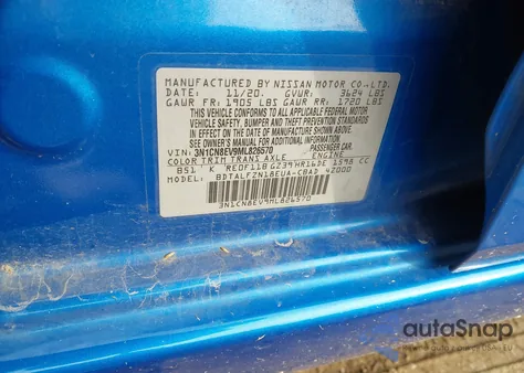 2021 Nissan Versa Sv Xtronic Cvt from USA, damaged, VIN 3N1CN8EV9ML826570